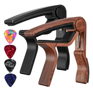 Wood Finish Guitar Capo with 5 Picks